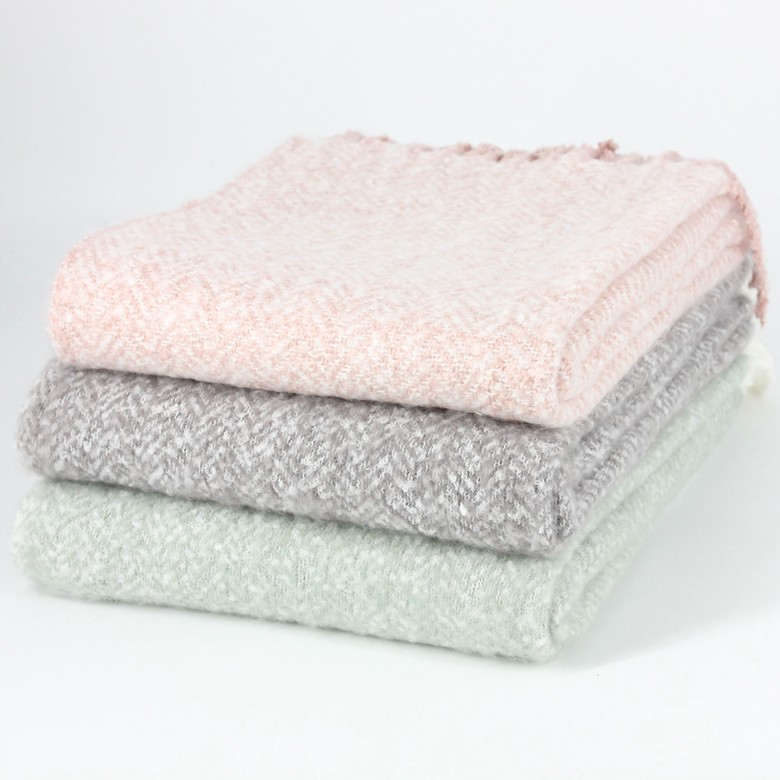 Polyester Faux Mohair Cozy Warm Woven Throw Blanket Plaid